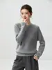 Suéter de tricô 100% caxemira pura estilo preguiçoso para mulheres, gola redonda, design vazado, caimento solto, mangas com ombros caídos, tricô macio e texturizado