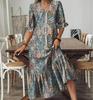 Verano 2025 Exportación Europea y Americana Amazon Nuevo Estilo Étnico Cuello V Volantes Vestido Casual