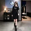 Vestido negro de manga larga estilo Hong Kong para mujer, nueva colección otoño 2026, moderno, rejuvenecedor, entallado a la cintura, adelgazante y de alta calidad