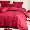 Nuevo Juego de Cuatro Piezas de Algodón Bordado Estilo Chino de Alta Gama para Boda, Sábana Roja Brillante, Funda de Edredón de Algodón Puro, Ropa de Cama para Boda