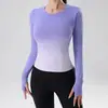 Ropa de Yoga de Manga Larga con Color Gradiente para Otoño e Invierno, Ropa para Correr, Camisetas de Manga Larga para Entrenamiento de Pilates y Fitness para Mujer