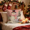 Funda de almohada navideña de estilo americano con muñeco de nieve, funda para cojín de sofá de lino estampado de invierno, cojín de dormitorio