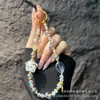 Cordão de Celular Acrílico Estilo Ins com Estampa de Leopardo Estrela de Cinco Pontas Corrente de Celular de Cristal Pujiang Corrente para Capa de Celular Alça Anti-Perda