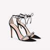 Sandalias de Tacón Alto Stiletto con Puntera Puntiaguda y Pedrería, con Correas y Punta Abierta, Estilo Europeo y Americano, Versátiles, Nuevos Modelos de Primavera