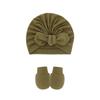 Fuente transfronteriza gorro fetal para bebé guantes antiarañazos juego de 2 piezas gorro pullover para bebé gorro indio gorro de orejas de conejo comercio exterior europeo y americano