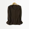 Cardigan de Malha Yuyue Primavera e Outono Quatro Estações Fino Mais Fácil de Combinar Top de Seda Elegante Slim Decote V Manga Longa Tops