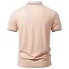 Camisa polo masculina de verão para comércio exterior transfronteiriço com design de carcela com zíper e mangas curtas texturizadas