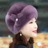 Chapéu de Pelúcia de Coelho para Mulheres, Moda Outono e Inverno, Impermeável, Chapéu de Pelo de Visão para Mãe, Touca de Pelo Sintético, Gorro Quente