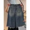 Pantalones Capri de Mezclilla Azules de Pierna Recta de Cintura Alta Delgados Talla Grande para Mujer, Verano 2026, Corte Holgado, Adelgazantes, Pantalones de Siete Cuartos de Pierna Ancha