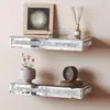 Juego de 2 piezas de estantes flotantes de vidrio con espejo, estantes flotantes decorativos de vidrio para pared incrustados con pequeños diamantes, estantes de pared de almacenamiento para sala de estar, dormitorio y oficina, estantes de pared flotantes de vidrio