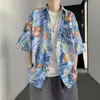Camisa floral de manga corta estilo Hong Kong para hombre marca moderna estilo retro camisa holgada playa holgada versátil