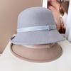 Sombrero de pescador rizado estilo Hepburn para mujer, sombrero de fieltro cálido de otoño e invierno, sombrero de copa de lana australiana, hilo de cáñamo, cinta delgada, color sólido, sombrero de cubeta