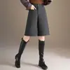 Moda Shorts de Pierna Ancha Cepillados para Mujer, Novedad Otoño/Invierno 2026 Pantalones de Cintura Alta Adelgazantes a la Rodilla, Shorts de Pierna Recta Relajados y Cómodos