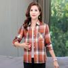Camisa a Cuadros de Manga Larga de Otoño para Mujer, Cárdigan Holgado, Top Estilo Mamá, Camisa Casual, Camisa de Moda para Mujeres de Edad Media y Mayores