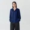Camisa de Seda 100% Amora Crepe Cetim Liso 22 Momme Lavável à Máquina para Mulheres, Camisa de Manga Longa com Gola de Lapela Única, Top