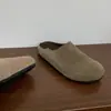 Versão em Couro~Estilo Preguiçoso Slip-On Casual Sapatilhas Fechadas Meio Sapatos com Sola Grossa para Mulheres, Uso Externo de Inverno, Sapatos Birkenstock de Couro Genuíno com Forro de Lã