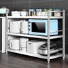 Prateleira de armazenamento de aço inoxidável, piso de cozinha, multicamadas, forno de micro-ondas, prateleira de armazenamento, varanda doméstica, organizar estante de livros