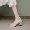 Sapatos de Salto Alto Versáteis Estilo Fada Francesa Suaves para Mulheres, Novo Modelo Verão 2026, Salto Bloco, Sandálias de Tira Única, Salto Médio, Uso Diário