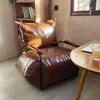 Sofá Nórdico Perezoso Cuero con Cera Aceite Retro Individual Sala de Estar Tatami Balcón Apartamento Pequeño Sillón Silla de Sofá de Hierro Forjado