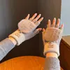Guantes abatibles para mujer, invierno, simples, de alta calidad, de cinco dedos, para estudiante, escritura, forro polar, gruesos, cálidos, para montar, a prueba de frío en invierno