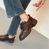 Versão em Couro Macio~Mocassins de Cadarço Estilo Britânico com Salto Grosso, Bico Redondo e Forro de Pelúcia, Sapatos Retro de Corte Justo que Combinam Bem com Saias
