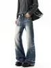 Jeans estilo retro americano con detalles de remaches y efecto "bigotes de gato", de pierna recta para hombre, de alta calle, geniales, versátiles, modernos y a la moda, pantalones largos