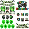 Gameon Festa de Aniversário Infantil com Tema de Jogos Decoração Bandeira de Controle de Jogo Topper de Bolo Balão Conjunto Verde