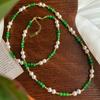 Collar Vintage Guofeng Contraste de Color Blanco Verde Perla Shijia Zhengyuan Color Esmeralda Falso Cuarcita Cadena de Lana Pulsera
