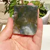 Jade de Cristal Natural, Posavasos Cuadrado de Ágata Acuática, Adorno de Piedra Cruda, Decoración de Ágata Musgosa, Piedra para Compresa Caliente al por Mayor