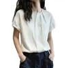 Blusa feminina listrada de manga curta, estilo coreano, jovem, para o dia a dia, nova coleção verão 2026, solta, casual, artística