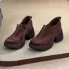 Zapatos Pequeños de Piel Genuina Vintage Punta Redonda para Mujer Suela Gruesa que Aumenta la Altura Casual Zapatos Individuales Banda Elástica Pequeña Zapatos de Tacón Grueso Mocasines