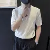 Suéter Masculino de Seda Gelada de Manga Curta Masculino Primavera e Verão Novo Slim Meia Manga Segunda Pele Gola Redonda Marca Tendência Camiseta Tricotada de Alta Qualidade