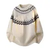 Suéter de punto jacquard de peso pesado estilo retro americano, bloque de color, estilo otoño/invierno, unisex, corte holgado, suéter casual para pareja