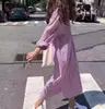 Chic Coreano2026 Primavera/Verano Nuevo Estilo Fresco Rayas Cuello Polo De Un Solo Botón Largo Hasta La Rodilla Vestido Camisa