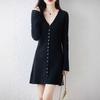 Vestido de una pieza para mujer, de longitud media, con escote en V, diseño de múltiples botones, vestido tipo suéter bata para usar como prenda exterior en otoño e invierno