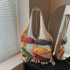 2026 Verão Novo Nicho Retrô Versátil Franja Patchwork Bolsa de Tricô Color Blocking Bolsa de Ombro Bolsa Tote