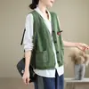 Chaleco de punto 100% algodón para mujer, nuevo de principios de otoño 2024, vintage, artístico, versátil, sin mangas, cuello en V, prenda de abrigo