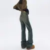 Calça Jeans Flare Reto Estilo Retrô Americano para Mulheres 2025 Novo High Street Cintura Baixa Solta Wide-Leg Flare Comprimento Total
