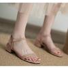 Sandalias para Mujer Verano 2025 Nuevo Cuero Suave Versátil Hebilla de una Línea Tacón Grueso Tacón Medio Estilo Hada Negro Romanas Zapatos de Mujer