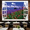 Tela de Fondo en Vivo Ventana de Piso a Techo Extensión Visual del Espacio Tela de Pared Mural Tapiz Sala de Estar Paisaje Marino Ventana Falsa Tela Colgante