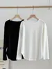Camiseta blanca de manga larga para mujer, hecha de algodón lyocell, corte holgado, adecuada para usar como prenda exterior, con diseño de manga raglán