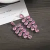 Brincos de Prata S925 com Pino, Zircônia Fresca de Alto Brilho, Borla de Folhas, Brincos Longos, Brincos de Flor para Mulheres