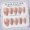 Uñas Postizas Ovaladas Rosa Francés Hechas a Mano al por Mayor Mariposa Doradas Uñas Hechas a Mano Sentido Superior