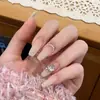 24 Piezas de Uñas Portátiles Puras Hechas a Mano, Uñas Blush de Venta Caliente al por Mayor, Efecto Iluminador, Degradado Puro, Temperamento Deslumbrante, Estilo Largo