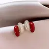 Pendientes de Perla con Zirconia de Goteo Rojo de Angola, Pendientes de Estilo Retro Francés, Pendientes Exquisitos de Gama Alta de Nicho para Mujeres