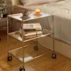 Estante de Almacenamiento de Vidrio Templado Carrito Pequeño Estilo Ins de Acero Inoxidable con Ruedas Mesa de Café Mesa Lateral Móvil para Sofá Carrito de Comedor Mesa de Té