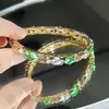Pulseira Esmaltada Tulipa Vazada em Estoque da Fábrica de Origem, Design Floral e de Folhas Colorido com Diamantes, Pulseira Fina Cloisonné, Estilo Chinês Atacado