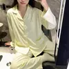 Conjunto de pijama para mujer de manga larga y pantalón largo, de algodón suave tipo anti-bolitas, se puede usar afuera como ropa casual para estar en casa. (Oro
