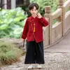 Hanfu de Outono Infantil Fantasia de Performance Vermelha Roupa de Irmãos Estilo Antigo Traje Tang Estilo Nacional Meninos e Meninas Roupas de Outono Novo Conjunto Estilo Chinês