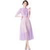 2024 Nuevo Estilo Falda para Mujer Estilo Francés Encaje Empalmado Malla Cintura Alta Vestido Exquisito Falda Midi